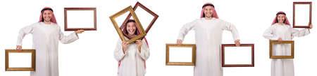 Arab with picture frame on whiteの写真素材