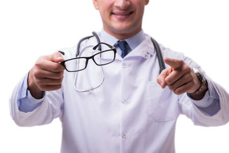 Eye doctor in medical concept isolated on white