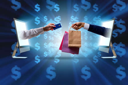 Online shopping through buying from internetの写真素材