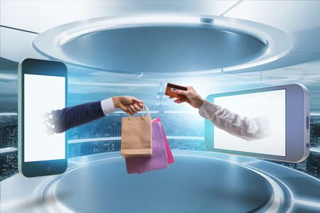 Online shopping through buying from internetの写真素材