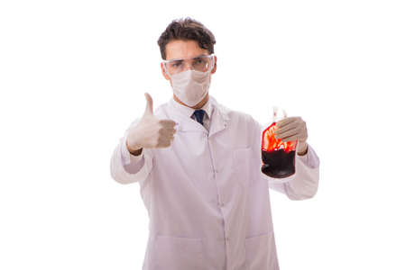 Doctor in blood donation concept isolated on whiteの写真素材