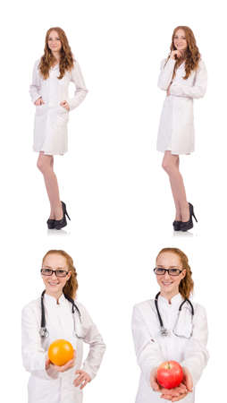 Pretty female doctor isolated on whiteの写真素材