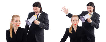 Businessman and businesswoman isolated on whiteの写真素材