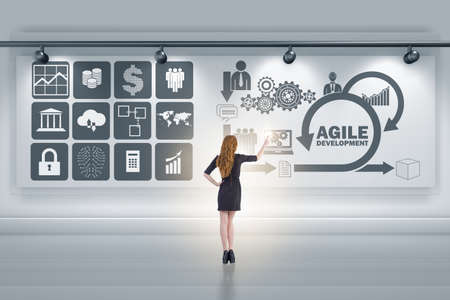 Businesswoman in agile software development conceptの写真素材