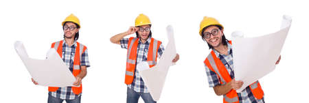 Funny engineer isolated on the white white