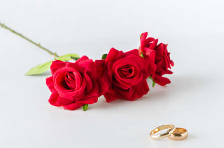 Wedding concept with rings and roses