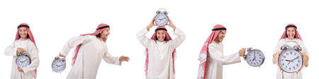 Arab man in time concept on whiteの写真素材
