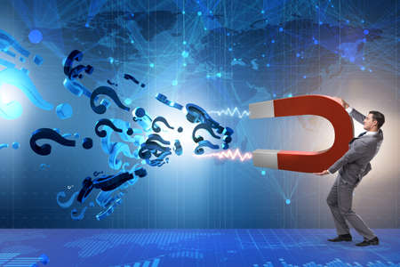 Businessman catching questions on horseshoe magnetの写真素材