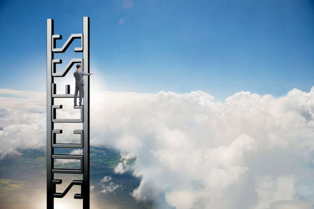 Businessman climbing the career ladder of successの写真素材