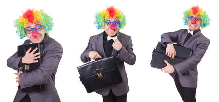 Clown businessman isolated on whiteの写真素材