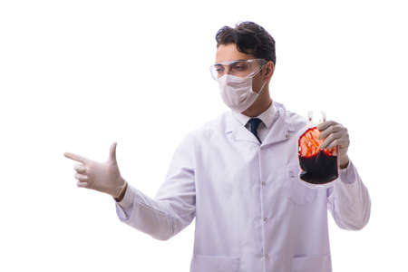 Doctor in blood donation concept isolated on whiteの写真素材