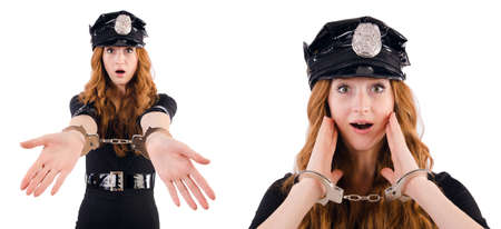Redhead police officer isolated on white