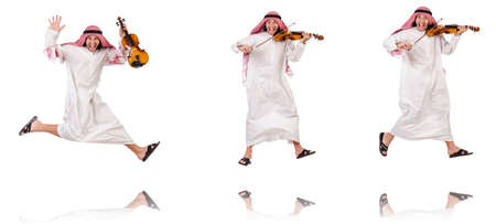 Arab man playing violing on whiteの写真素材