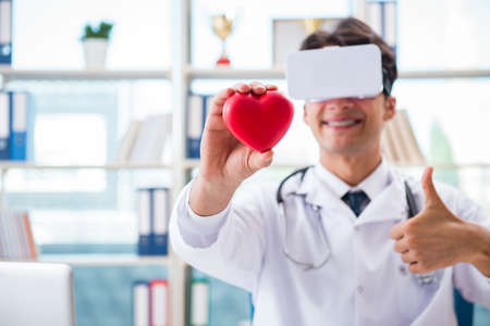 Doctor working with virtual VR reality glasses