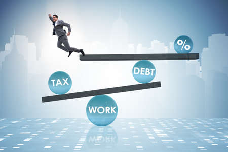 Businessman in debt and tax business concept