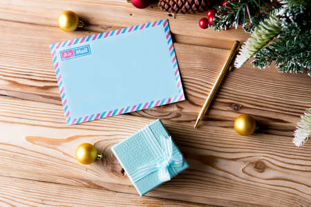 Blank message paper in christmas festive conceptの写真素材