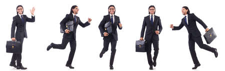 Businessman rushing isolated on the white backgroundの写真素材