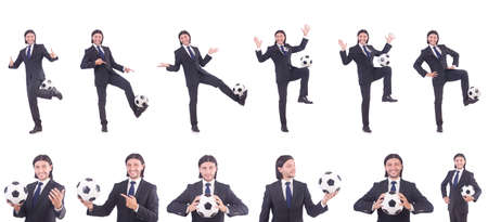 Man with football isolated on whiteの写真素材