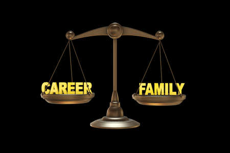 Scales in career and family concept- 3d renderingの写真素材