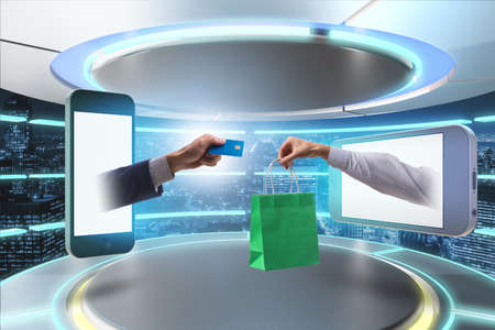 Online shopping through buying from internetの写真素材