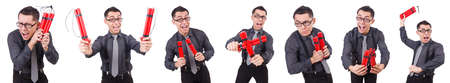Businessman with dynamite isolated on whiteの写真素材
