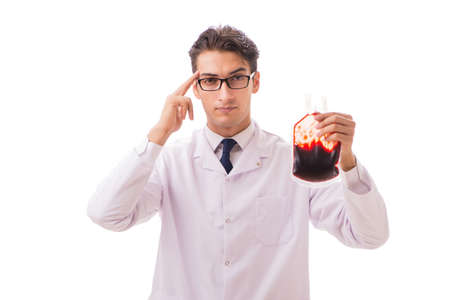 Doctor in blood donation concept isolated on whiteの写真素材