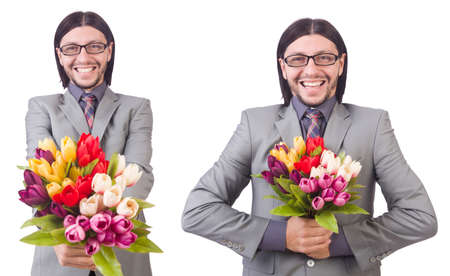 Man with flowers isolated on the whiteの写真素材