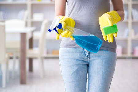 Woman doing cleaning at home