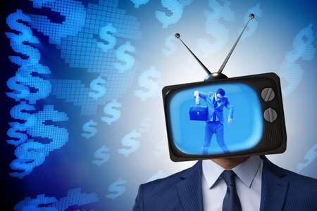 Man with television head in tv addiction conceptの写真素材