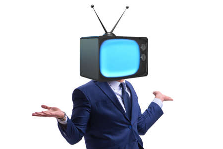 Man with television head in tv addiction conceptの写真素材