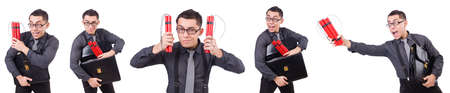 Businessman with dynamite isolated on whiteの写真素材