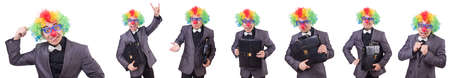 Clown businessman isolated on whiteの写真素材