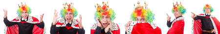 Businessman with crown isolated on whiteの写真素材