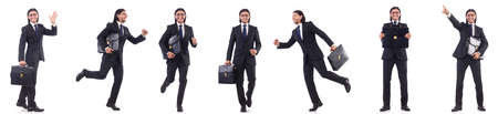 Businessman rushing isolated on the white backgroundの写真素材