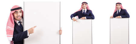 Arab man with blank board for messageの写真素材