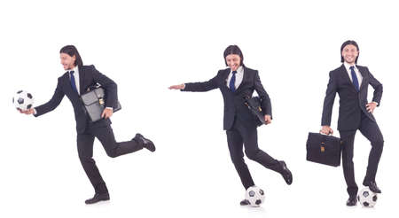 Man with football isolated on whiteの写真素材