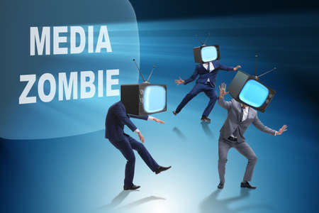Media zombie concept with man and tv set instead of head
