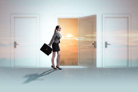 Businesswoman facing many business opportunitiesの写真素材