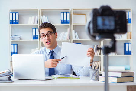 Business blogger doing webcast for his subscribers