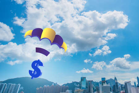 Concept with dollar in golden parachute illustrationの写真素材