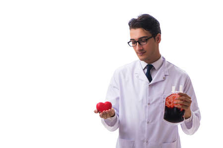 Doctor in blood donation concept isolated on whiteの写真素材