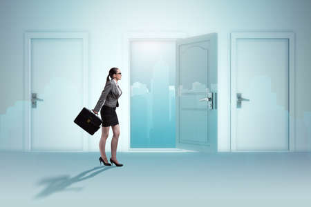 Businesswoman facing many business opportunitiesの写真素材