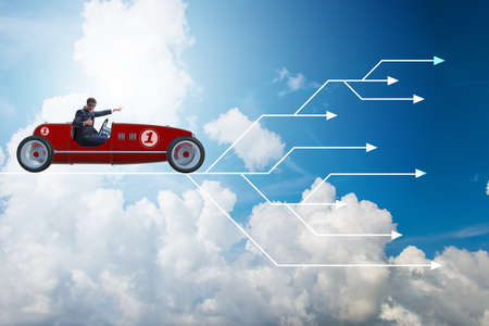Businessman driving sports car choosing different career pathsの写真素材