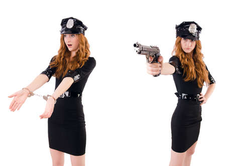Female police office isolated on the whiteの写真素材
