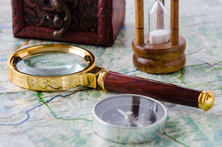 Travel concept with compass and mapの写真素材