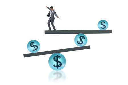 Businessman balancing in financial dollar conceptの写真素材