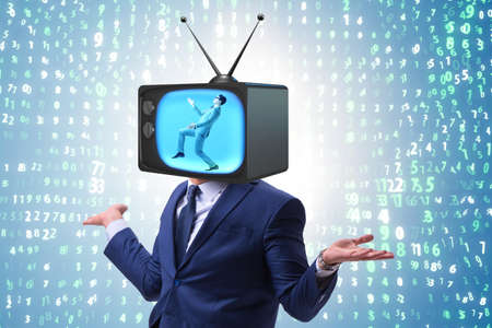Man with television head in tv addiction concept