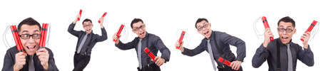 Businessman with dynamite isolated on whiteの写真素材