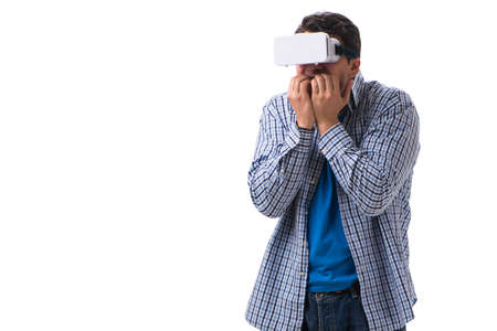 Young man wearing virtual reality VR glasses