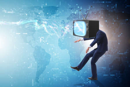 Media zombie concept with man and tv set instead of head